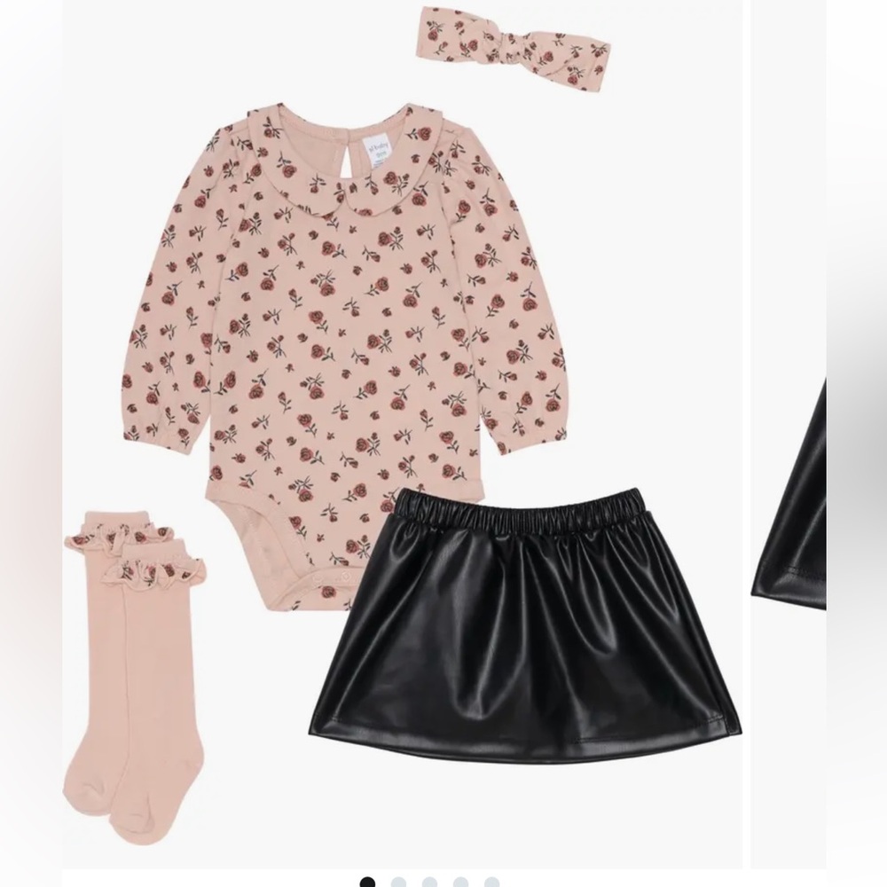 Petit Lem Floral Bodysuit and Black Skirt Set